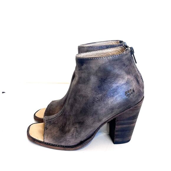 Bed Stu Onset Peep Toe Womens Ankle Booties Size 7 Distressed Gray Leather Zip - Picture 3 of 8